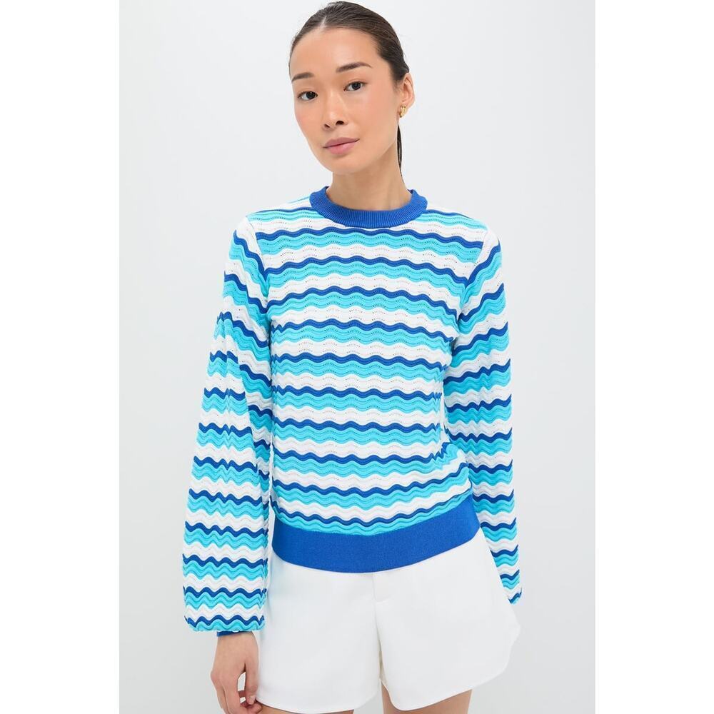 HYACINTH HOUSE Aqua Wavy Stripe Callie Crewneck NWT XS Retail $128 Tuckernuck